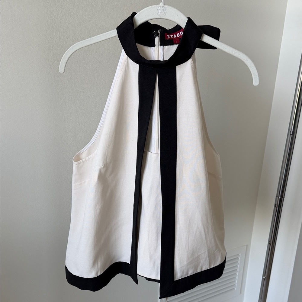 STAUD Cream and Black Halter Blouse